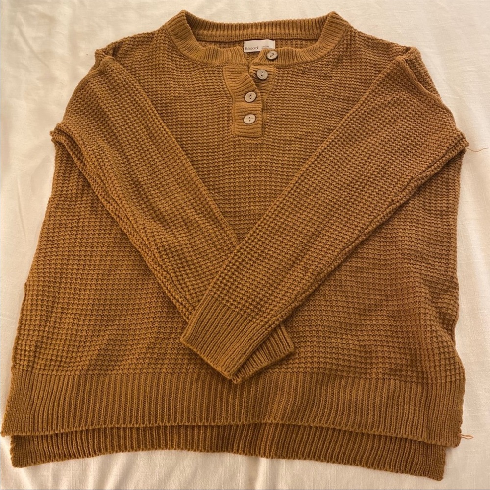 Brown Henley Waffle Knit